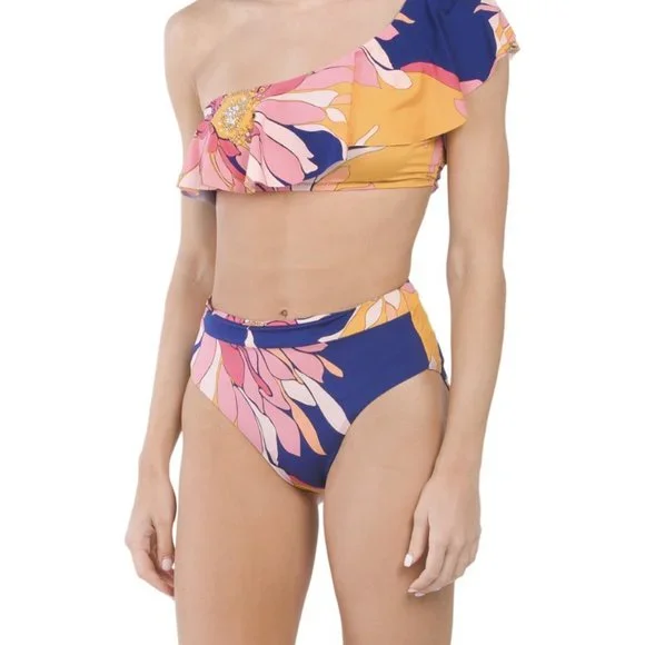 NWT Trina Turk Breeze Two Piece Bikini Swimsuit Size 6 High Waist Bottoms Ruffle - Picture 1 of 12